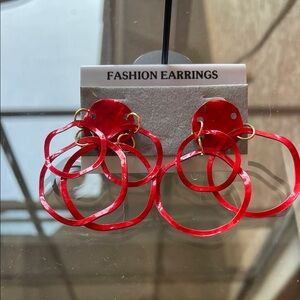 Fashion Earrings Red Multi-Hoop Drop Earrings